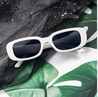 Photo 1 of Sojos Rectangular Sunglasses Silky White Frame Grey Lens