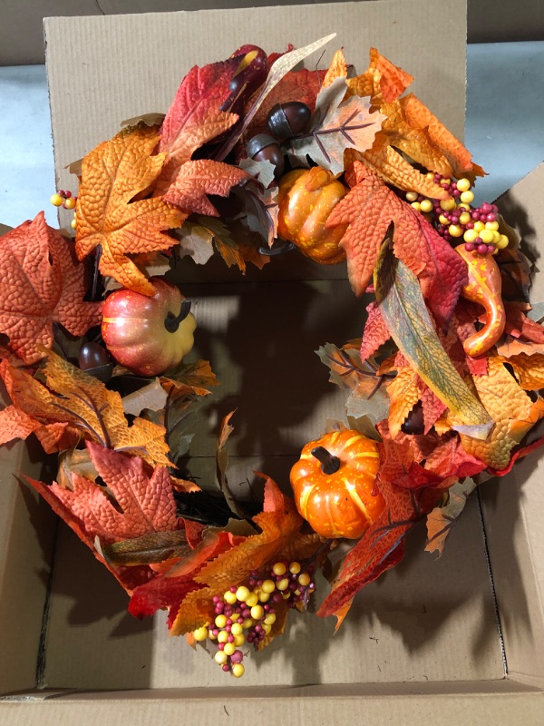 Photo 1 of Benjia Fall Wreaths for Front Door, 18 Inch Autumn Pumpkin Harvest Thanksgiving Wreath