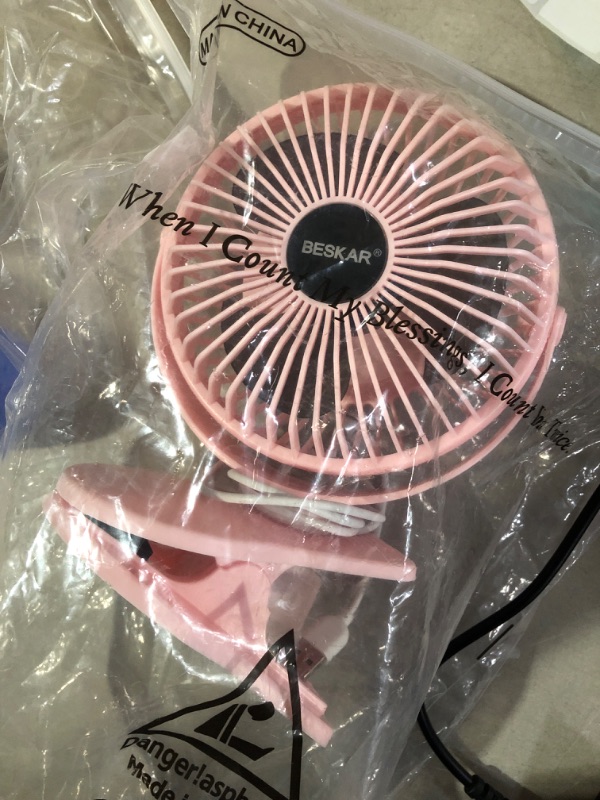 Photo 2 of Cambond Stroller Fan, Clip On Battery Operated Fan Baby Fan With 3 Adjustable Speeds Pink