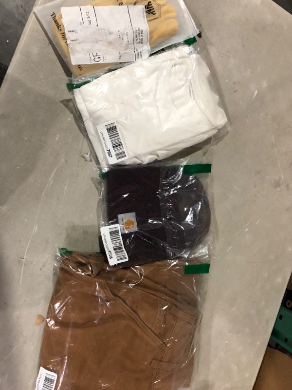 Photo 2 of **MENS BUNDLE** Carhartt Men's Big & Tall Washed Duck Work Dungaree B11 33W x 32L Carhartt Brown, Carhartt Cap, White T-Shirts, Work Gloves 