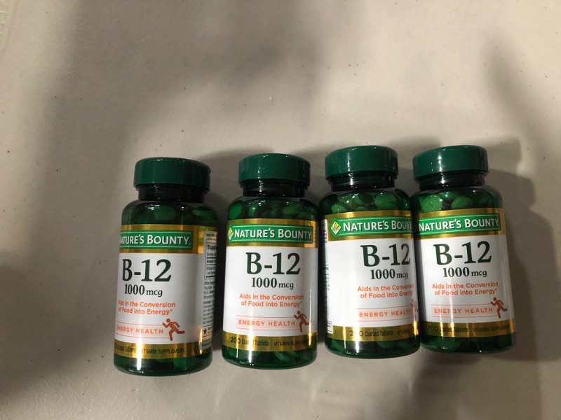 Photo 2 of 4 bottles Nature's Bounty Vitamin B12, Supports Energy Metabolism, Tablets, 1000mcg, 200 Ct Unflavored