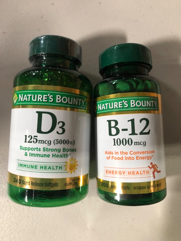 Photo 3 of 1 bottle of Nature's Bounty Vitamin B12, Supports Energy Metabolism, Tablets, 1000mcg, 200 Ct Unflavored and 1 bottle of Nature’s Bounty Vitamin D3, Immune Support, 125 mcg (5000iu), 