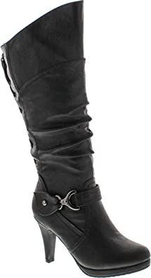 Photo 1 of TOP Moda Womens Page-65 Knee High Round Toe Lace-Up Slouched High Heel Boots