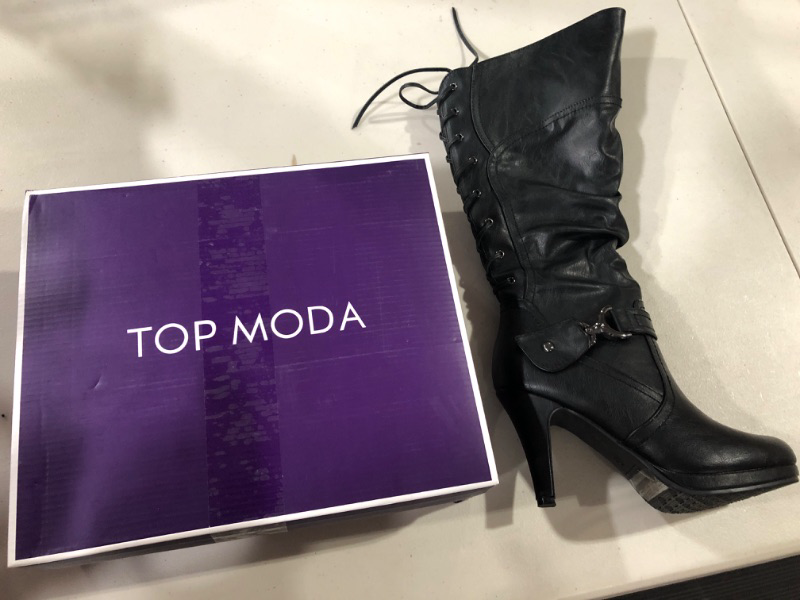 Photo 2 of TOP Moda Womens Page-65 Knee High Round Toe Lace-Up Slouched High Heel Boots