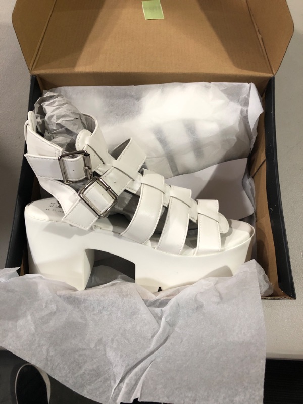 Photo 2 of READYSALTED Women's Cleated Chunky Platform Sandals in Open Toe Ankle Strap Block Heel(JAFFA) 6 Jaffa21-white