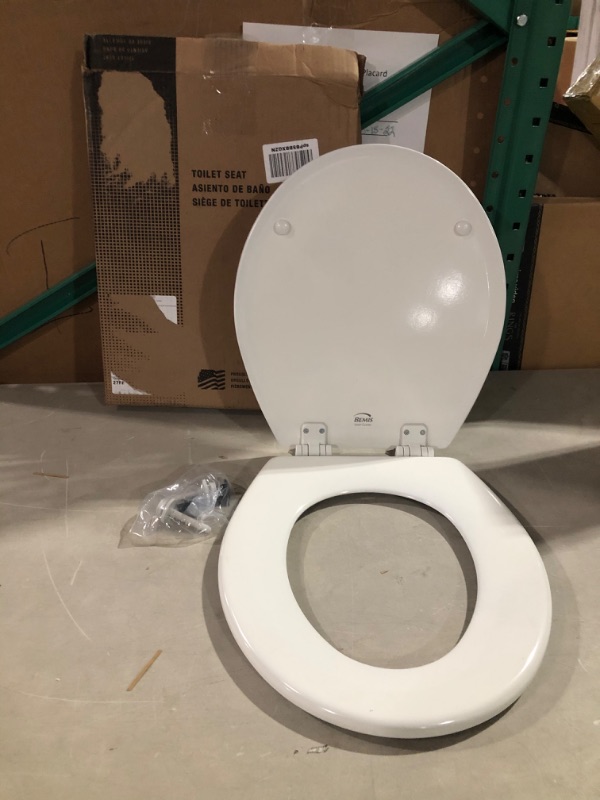 Photo 2 of Bemis 500EC 000 Toilet Seat with Easy Clean & Change Hinges, Round, Durable Enameled Wood, White White 1 Pack Round Toilet Seat