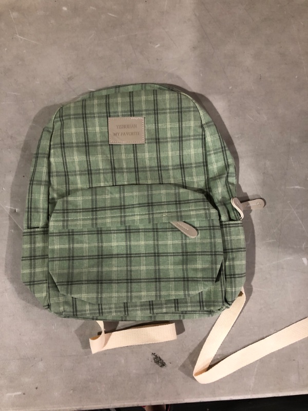 Photo 2 of Light Academia Aesthetic Backpack Plaid Preppy Backpack Back to School Backpack Supplies(Sage Green)