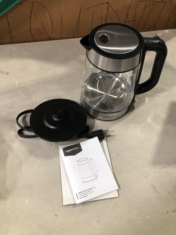 Photo 2 of Amazon Basics Electric Glass and Steel Hot Tea Water Kettle, 1.7-Liter 1.7 Liter Glass Electric Kettle 1.7L