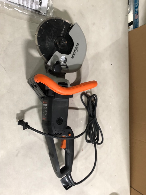 Photo 2 of Evolution R230DCT - 9 in Concrete Saw (Aka Circular Saw, Angle Grinder, Chop Saw, Cut Off Saw, Demo Saw, Disc Cutter, Power Cutter) - 15A Motor, No Gas - 3-1/2 In Cut - Incl Diamond Masonry Blade