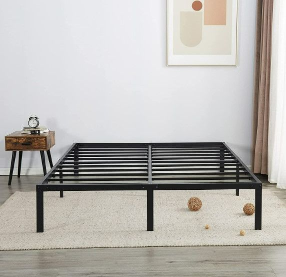 Photo 1 of AMOBRO King Size Bed Frame with Storage, Metal 14 Inch Platform Base, Black