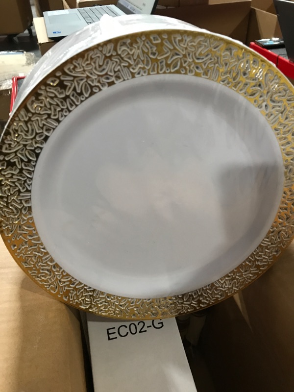 Photo 3 of 350 Pieces Gold Plastic Dinnerware,Disposable Gold Lace Plates, Include:50 Dinner Plates,50 Dessert Plates, 50 Pre Rolle