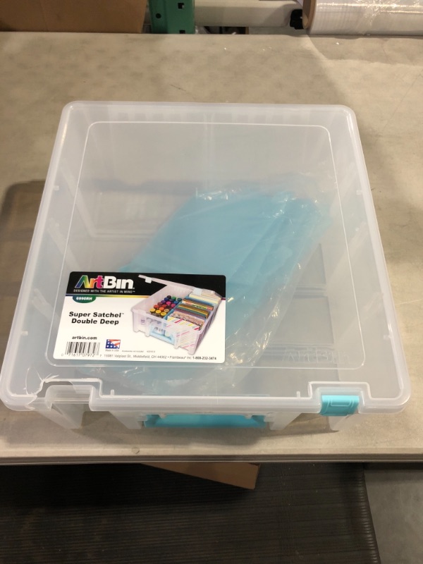 Photo 2 of Art Bin 0365500 Super Satchel Double Deep, Portable Art & Craft Organizer with Handle Clear & Aqua