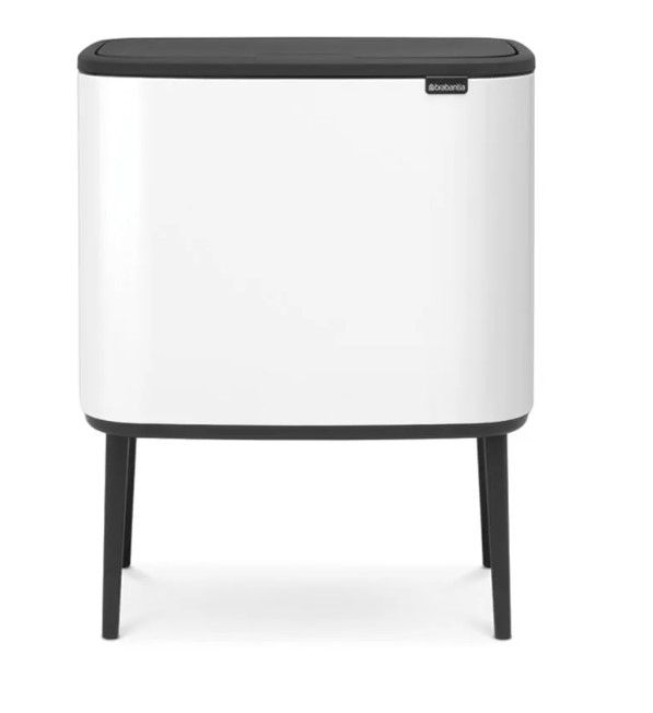 Photo 1 of Brabantia Bo Trash Can - 1 x 9.5 Gal Inner Bucket (Matt Black) Waste/Recycling Garbage Can, Removable Compartment 1 Inner Bucket (9.5 Gal) white