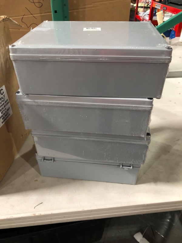 Photo 2 of DJC Supply Co. 12"x10"x4" PS Plastic Weather & Dust Proof Junction Conduit Box Electronics Enclosure 4 PACK 4 12" x 8" x 4"