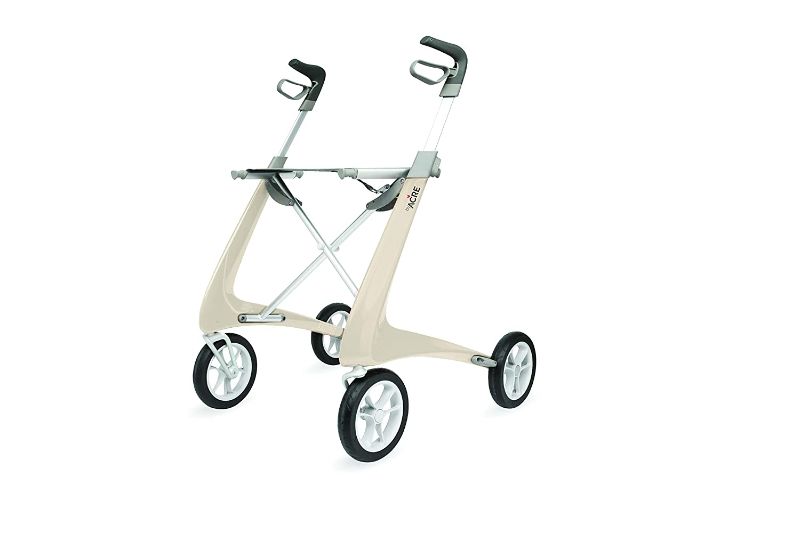 Photo 1 of byACRE Carbon Ultralight Rollator Walker with Organizer Bag, Wide Track, Oyster White