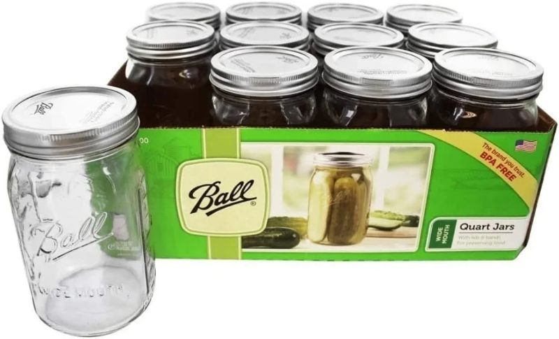 Photo 1 of Ball Mason 32 oz Wide Mouth Jars with Lids and Bands, Set of 11 Jars.