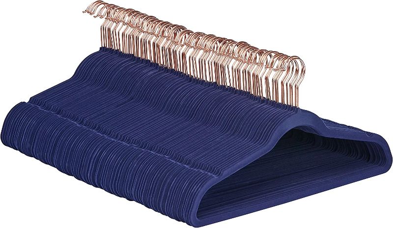 Photo 1 of Amazon Basics Slim, Velvet, Non-Slip Suit Clothes Hangers, Navy Blue/Rose Gold - Pack of 99