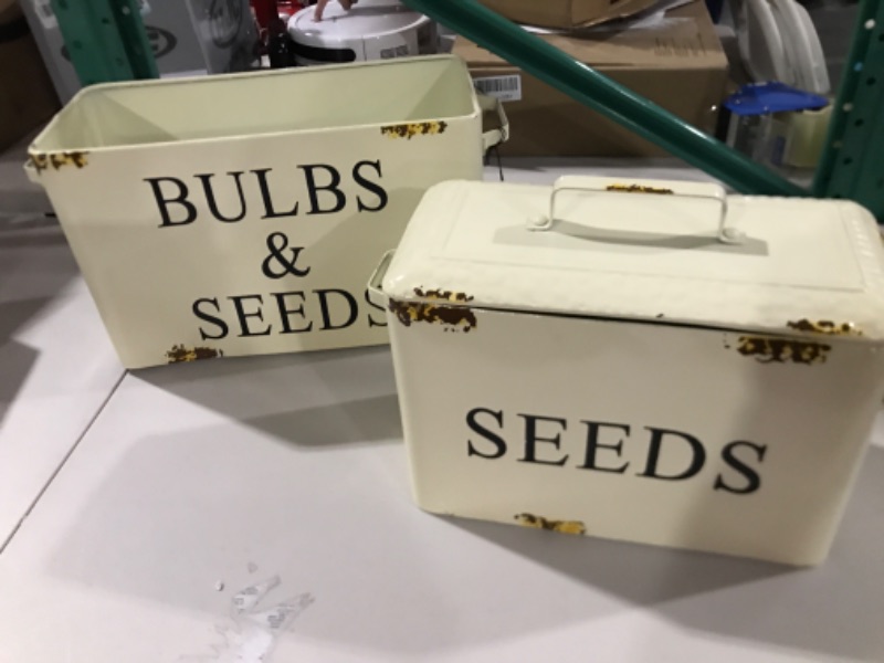 Photo 2 of Creative Co-Op Decorative Metal Bulbs & Seeds & Seeds Boxes with Lids (Set of 2 Sizes) Containers, Cream