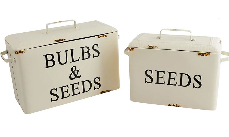 Photo 1 of Creative Co-Op Decorative Metal Bulbs & Seeds & Seeds Boxes with Lids (Set of 2 Sizes) Containers, Cream