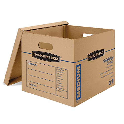 Photo 2 of Bankers Box SmoothMove Classic Moving Boxes, Tape-Free Assembly, Easy Carry Handles, Medium, 18 x 15 x 14 Inches, 19 Pack & SmoothMove Wardrobe Moving Boxes, Tall, 24 x 24 x 40 Inches, 3 Pack Medium 19-Pack Boxes + Boxes, Tall, 3-Pack