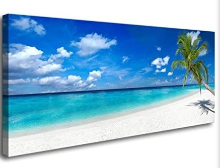 Photo 1 of ***SEE CLERK NOTES***
XXMWallArt FC2462 Seascape Wall Art Tropical Paradise Beach with White Sand and Coco Palms Canvas - 24inchx48inch Beach