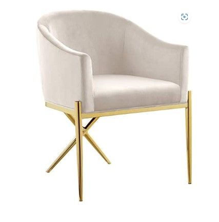 Photo 1 of Contemporary Velvet Upholstered Dining Chair with Sturdy Steel X Shaped Legs, 25.5" W x 24.5" D x 31.5" H, Cream