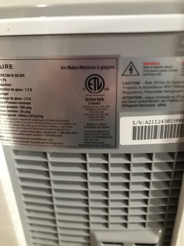 Photo 1 of FRIGIDAIRE EFIC189-Silver Compact Ice Maker, 26 lb per Day, Silver (Packaging May Vary) Silver Ice Maker