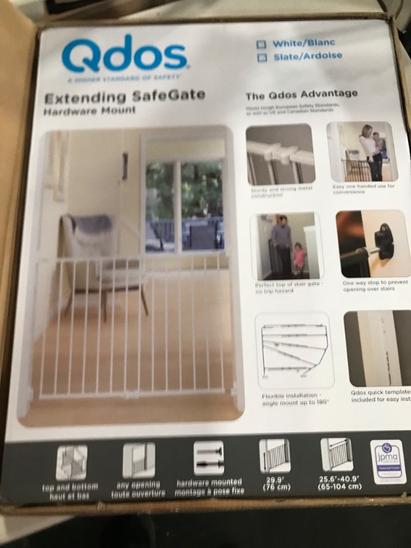 Photo 3 of Qdos Extending SafeGate Baby Gate - Meets Tougher European Standards - Angle Mount Capable - Templates for Easy Installation - Safe for Top of Stairs - Fits openings 26" - 41"| Hardware Mount | Slate