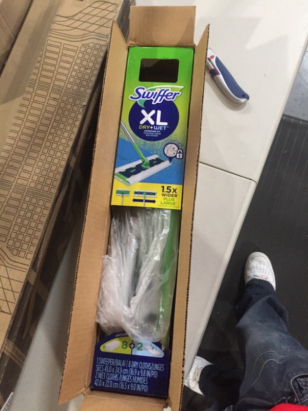 Photo 2 of Swiffer Sweeper Dry + Wet XL Sweeping Kit, 1 Sweeper, 8 Dry Cloths, 2 Wet Cloths XL Starter Kit (New!)