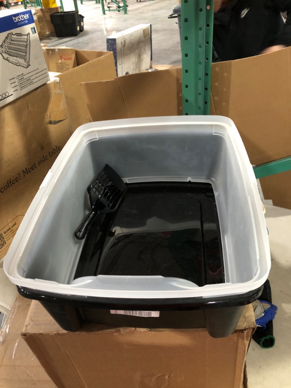 Photo 2 of IRIS USA Cat Litter Box, High Sided and Enclosed Kitty Litter Box with Scoop Open Top - Black 19"L x 15"W x 11.75"H
