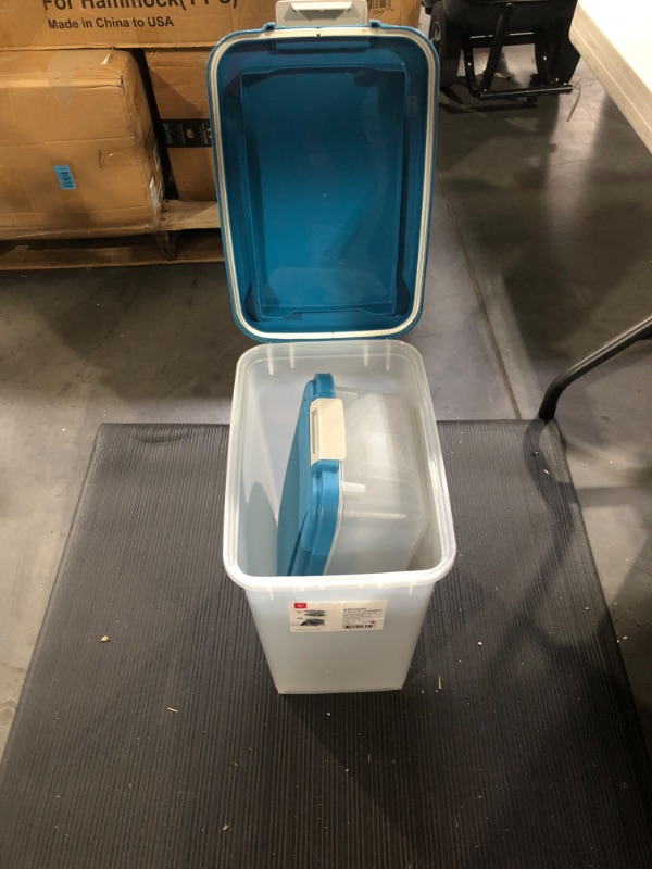 Photo 2 of IRIS USA 3-Piece or 2-Piece 35 Lbs / 45 Qt WeatherPro Airtight Pet Food Storage Container Combo and Treat Box for Dog Cat Bird Food, Keep Pests Out, Translucent Body Blue Moon 3-Piece / 35 Lbs - 45 Qt