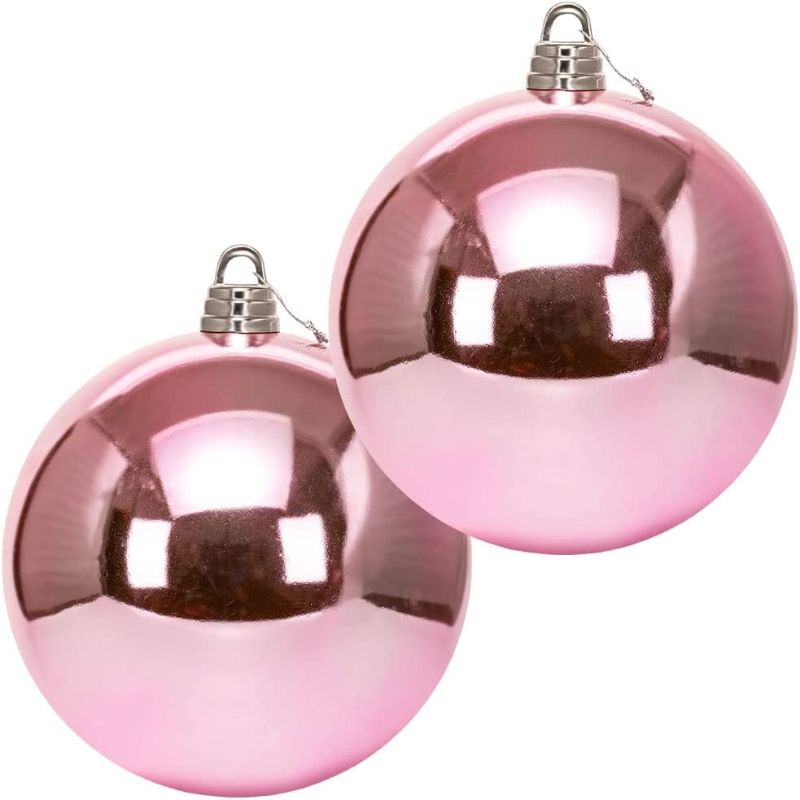 Photo 1 of Benjia Extra Large Size Outdoor Christmas Ornaments, Oversized Huge Big Shatterproof Xmas Christmas Plastic Balls for Outside Lawn Yard Tree Hanging Decorations (12"/300mm, Pink, 2 Packs)