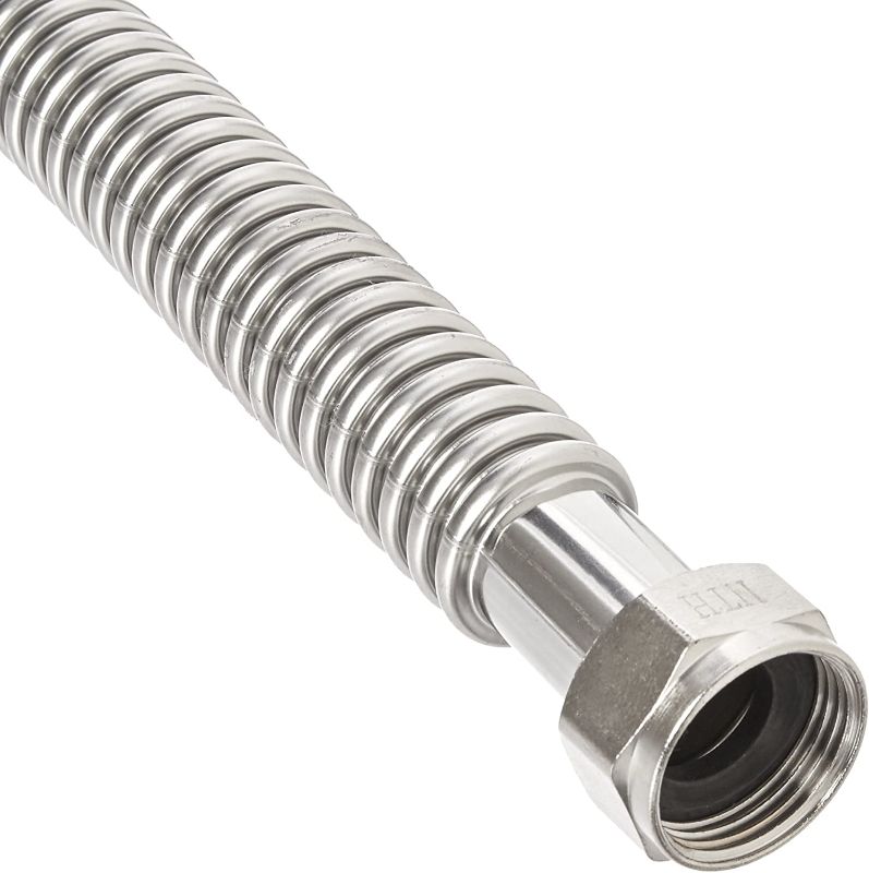 Photo 1 of 18" Corrugated Stainless Steel Flexible Water Line - 1 Inch Female Threaded NPT Connector - Designed for Water Softeners Filters System Supply - Heavy Duty Bendable Flex Pipe Connections