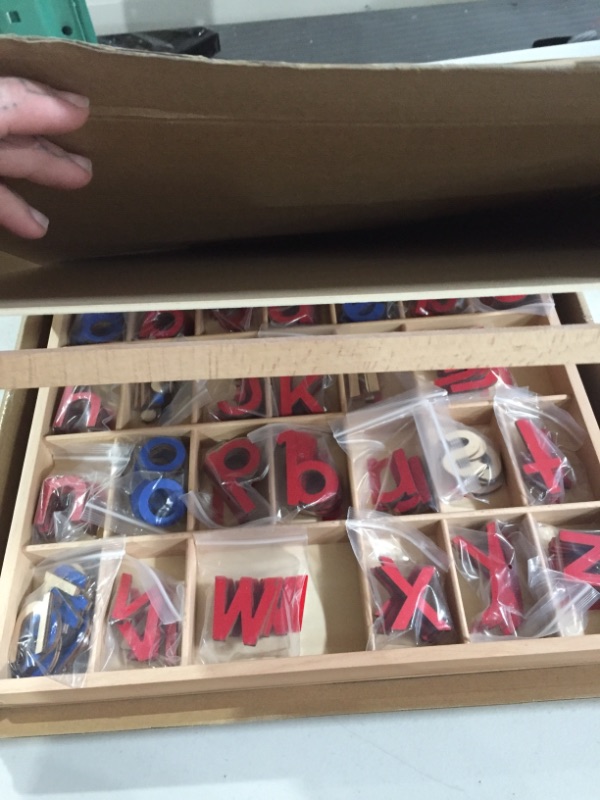 Photo 2 of Elite Montessori Wooden Movable Alphabet with Box Preschool Spelling Learning Materials (Red & Blue, 5mm Thick)