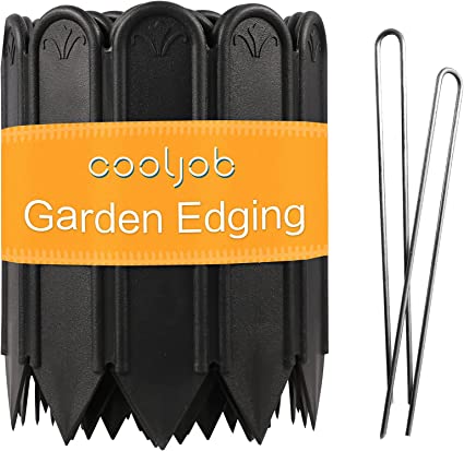 Photo 2 of COOLJOB Plastic Garden Borders and Edging, 16.4 Feet Long Landscape Flower Bed Edging No Dig, Decorative Fence for Lawn Yard Plant Tree, 8.75 Inches Height, Black
