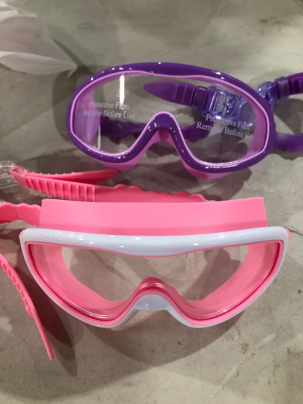 Photo 2 of KAILIMENG Kids Swim Goggles, 2 Pack Swimming Goggles for Age 3-15, Anti-Fog Anti-UV Cear Wide View 2p.pink & Purple