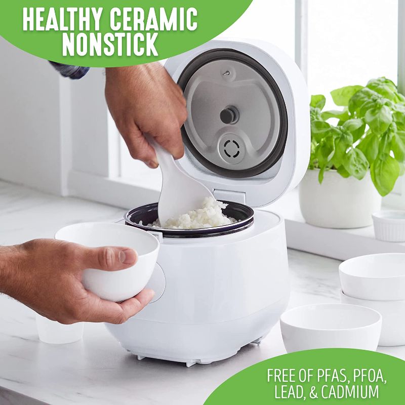 Photo 1 of GreenLife Healthy Ceramic Nonstick 4-Cup Rice Oats and Grains Cooker, PFAS-Free, Dishwasher Safe Parts, White