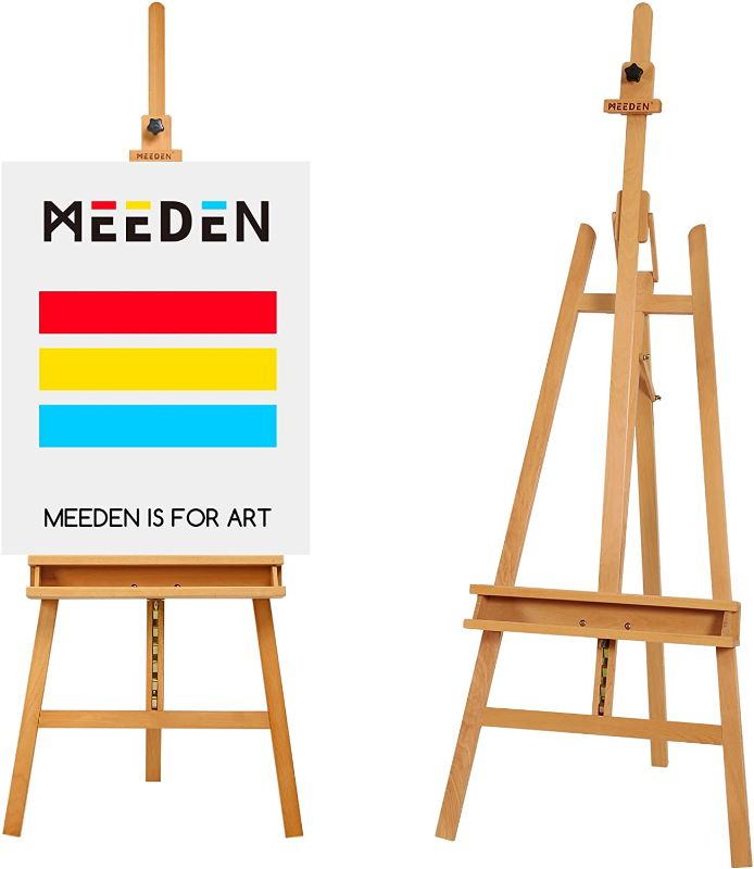 Photo 1 of MEEDEN Large Painters Easel of Max Height 89'', Hold Canvas up to 48", Adjustable Solid Beech Tripod Wood Artist Easel, Studio A-Frame Art Easel for Painting with Storage Tray