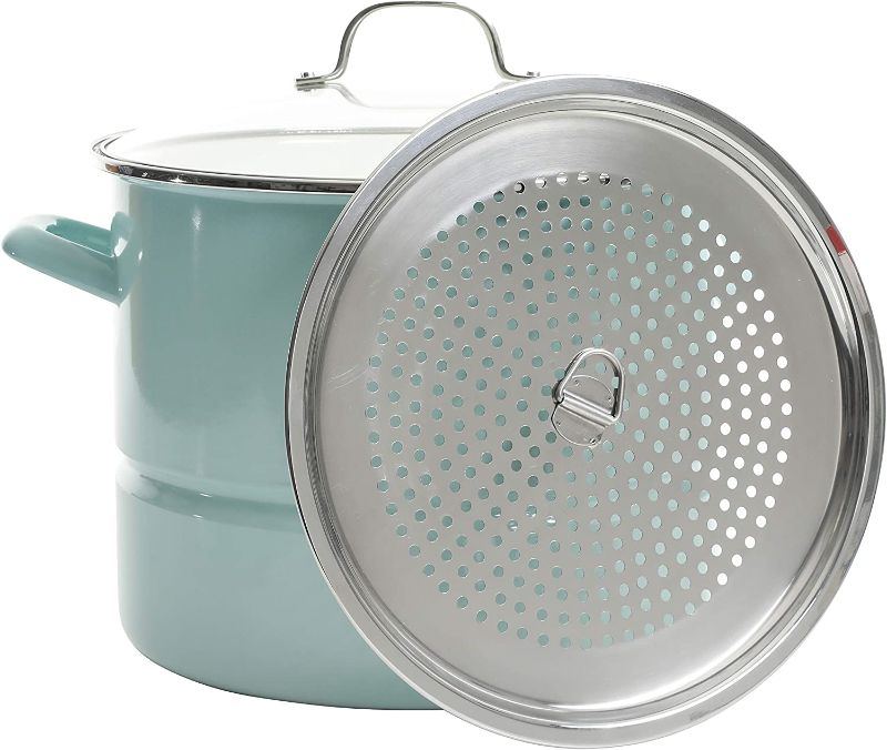 Photo 1 of Kenmore Broadway Steamer Stock Pot with Insert and Lid, 16-Quart, Glacier Blue