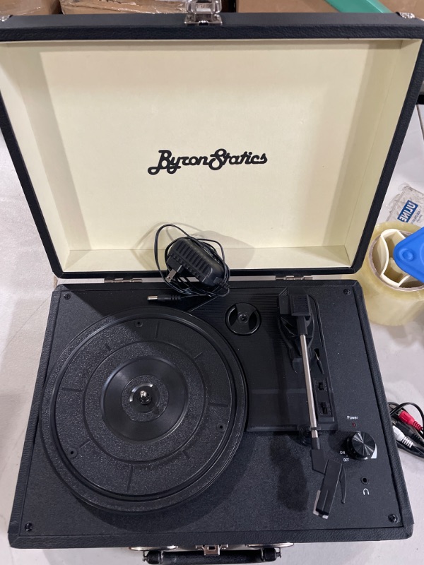 Photo 2 of ByronStatics Record Player, Vinyl Turntable Record Player 3 Speed with Built in Stereo Speakers, Replacement Needle, Supports RCA Line Out, AUX in, Portable Vintage Suitcase Black Wired