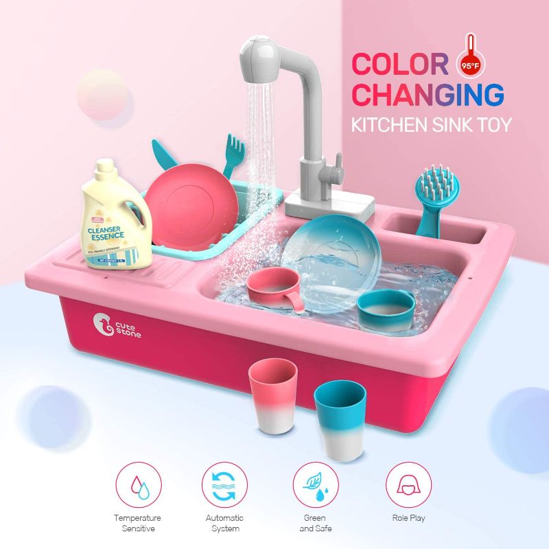 Photo 1 of CUTE STONE Color Changing Play Kitchen Sink Toys, Children Electric Dishwasher Playing Toy with Running Water,Upgraded Real Faucet and Play Dishes,Pretend Play Kitchen Toys for Boys Girls Toddlers Kid