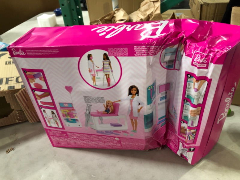 Photo 3 of Barbie Fast Cast Clinic Playset, Brunette Doctor Doll (12-in), 30+ Play Pieces, 4 Play Areas, Cast & Bandage Making, Medical & X-ray Stations, Exam Table, Gift Shop & More, Great Toy Gift