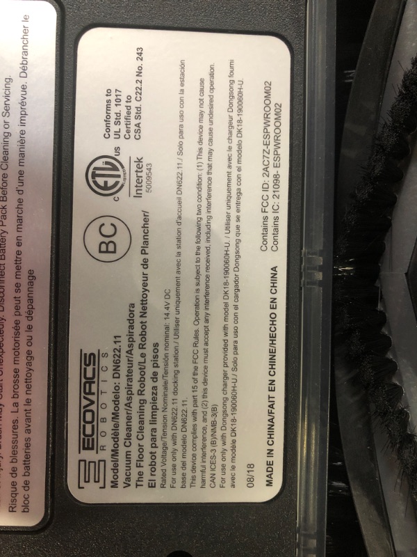 Photo 5 of SEE NOTES***
ECOVACS DEEBOT N79S Robotic Vacuum Cleaner with Max Power Suction, Upto 110 Min Runtime, Hard Floors and Carpets, Works with Alexa, App Controls, Self-Charging, Quiet