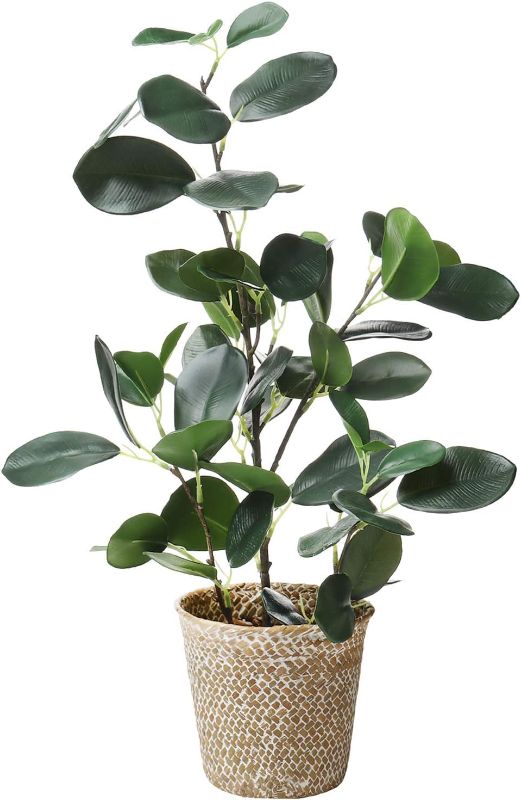 Photo 1 of Artificial Ficus Tree Fake Plants in Weaved Pot 20" Height for Living Room Decor Indoor Home Office