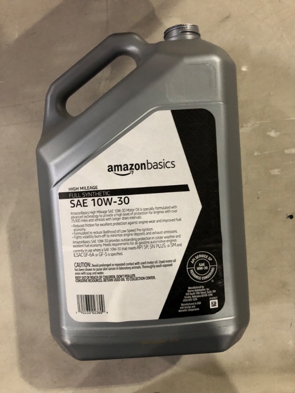 Photo 4 of Amazon Basics High Mileage Motor Oil - Full Synthetic - 10W-30 - 5 Quart High Mileage - Full Synthetic 5 Quart 10W-30