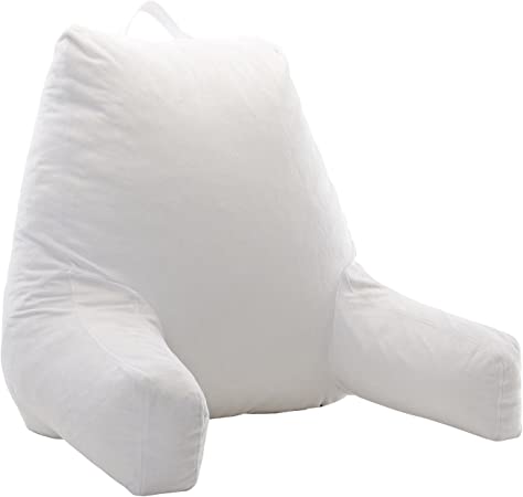 Photo 1 of Cheer Collection Foam-Filled Reading and Gaming Pillow with Armrest and Washable Velour Cover, White
