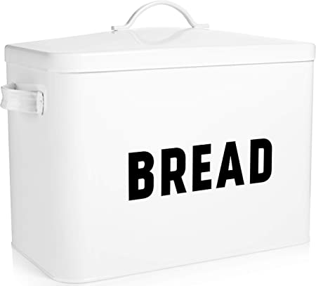 Photo 1 of Bread Box for Kitchen Countertop - Extra Large Keeps 2+ Loaves Fresh - White Metal Bread Storage Container Bin for Modern Farmhouse Kitchen
