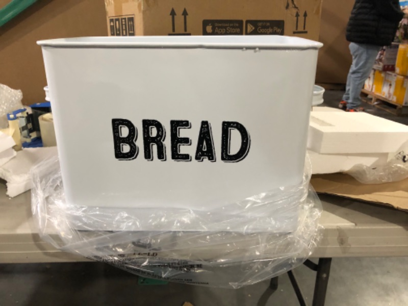 Photo 2 of Bread Box for Kitchen Countertop - Extra Large Keeps 2+ Loaves Fresh - White Metal Bread Storage Container Bin for Modern Farmhouse Kitchen
