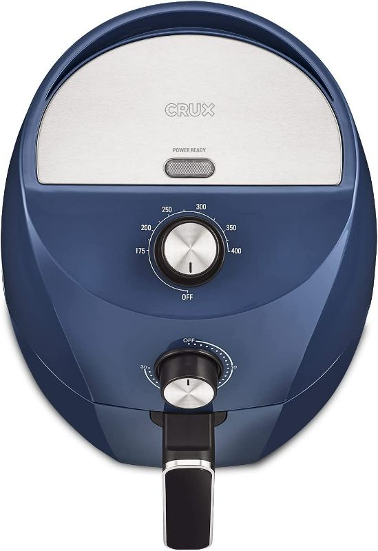 Photo 1 of Crux 3.7QT Manual Air Fryer, Faster Pre-Heat, No-Oil Frying, Fast Healthy Evenly Cooked Meal Every Time, Dishwasher Safe Non Stick Pan and Crisping Tray for Easy Clean Up, Stainless Steel/Blue