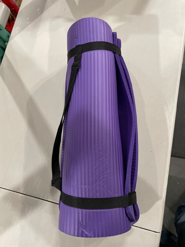 Photo 2 of BalanceFrom  All Purpose 1/2-Inch Extra Thick High Density Anti-Tear Exercise Yoga Mat and Knee Pad with Carrying Strap and Yoga Blocks Purple Yoga Mat with Knee Pad